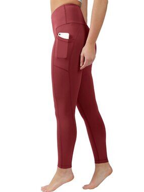 90 Degree By Reflex Power Flex Legging Womens L Brown High Rise Pocket Yoga Pant